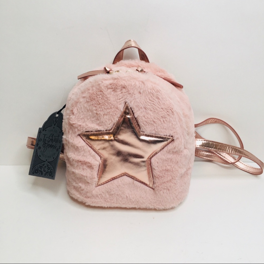 T-Shirt & Jeans Small Back Pack with pink Faux Fur Flap,, pink Size One Size.